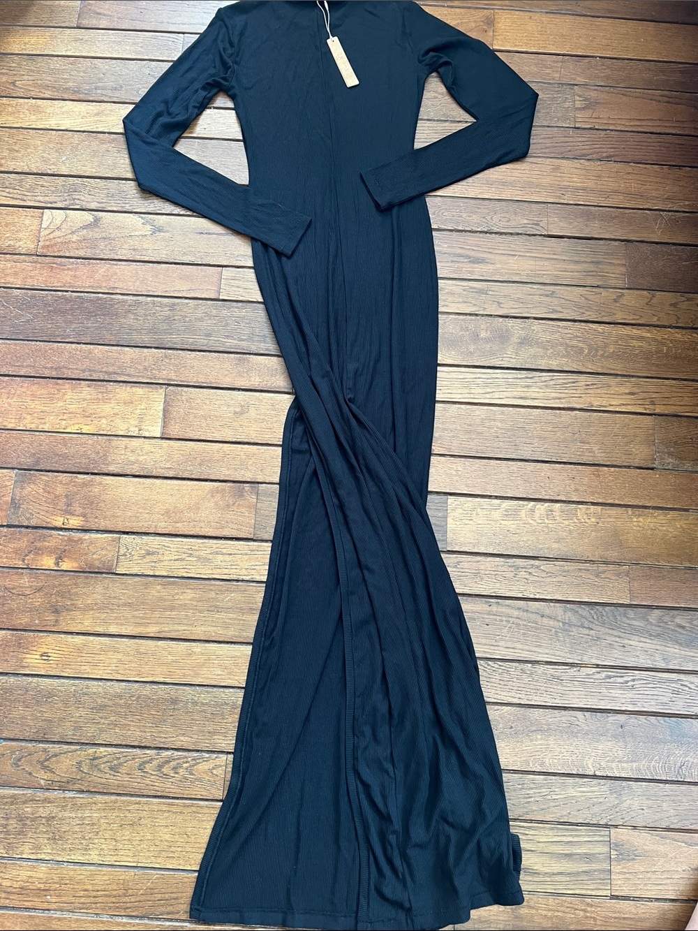 SKIMS Black Soft Lounge Long Sleeve Side Slit Long Dress Size Small NWT RARE